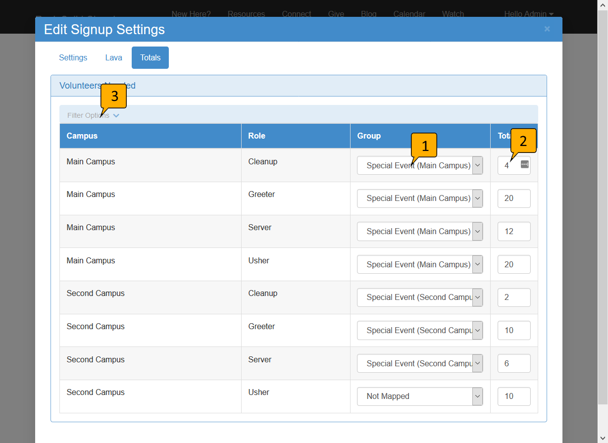 Block Settings: Totals Tab